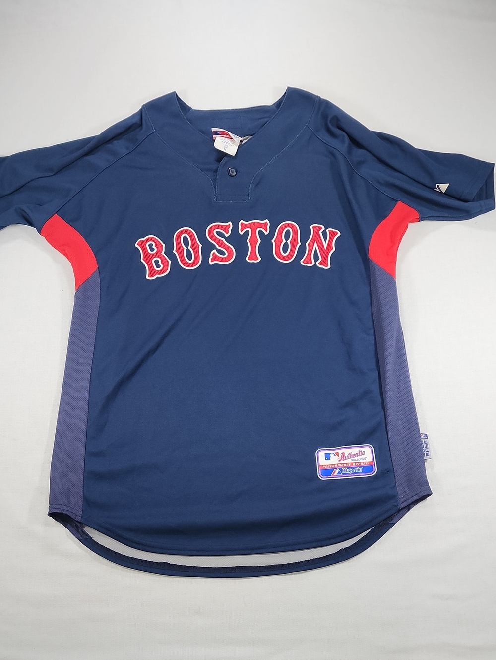 Majestic Boston Navy Blue Baseball Jersey with Red Accents